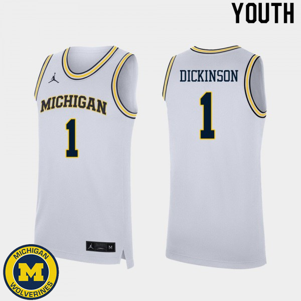 Youth Michigan Wolverines #1 Hunter Dickinson White Alumni Basketball Jersey